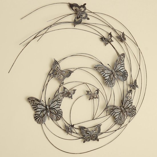 Tuindecoratie - wanddecoratie - groot - dieren - vlinders - metaal - bruin  - 83 x 98 cm | bol