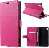 Litchi Cover wallet case hoesje Sony Xperia XA roze
