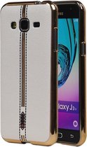 M-Cases Wit Leder Design TPU back case cover voor Samsung Galaxy J3 2016