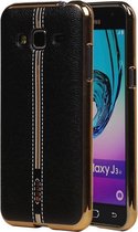 Coque arrière en TPU M-Cases Design en cuir Zwart pour Samsung Galaxy J3 2016