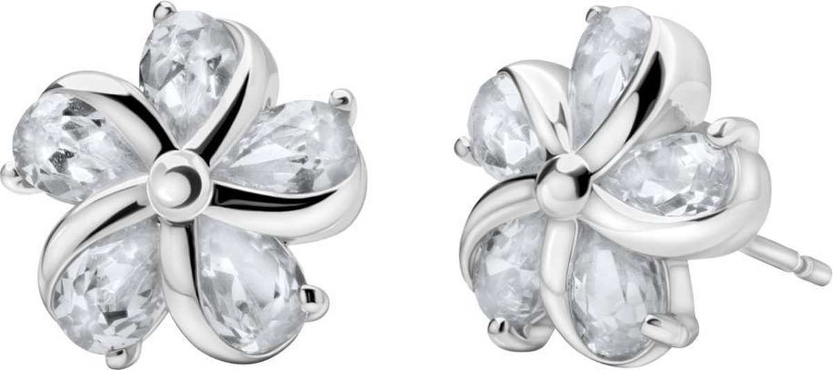 Quiges - Oorknoppen Bloemen met Zirkonia Transparant - Dames Oorbellen - 925 Zilver Rhodium - ESE020