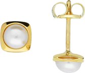 Glow oorbellen parel in gouden randje vierkant -goud (14 kt)- zoetwaterparel