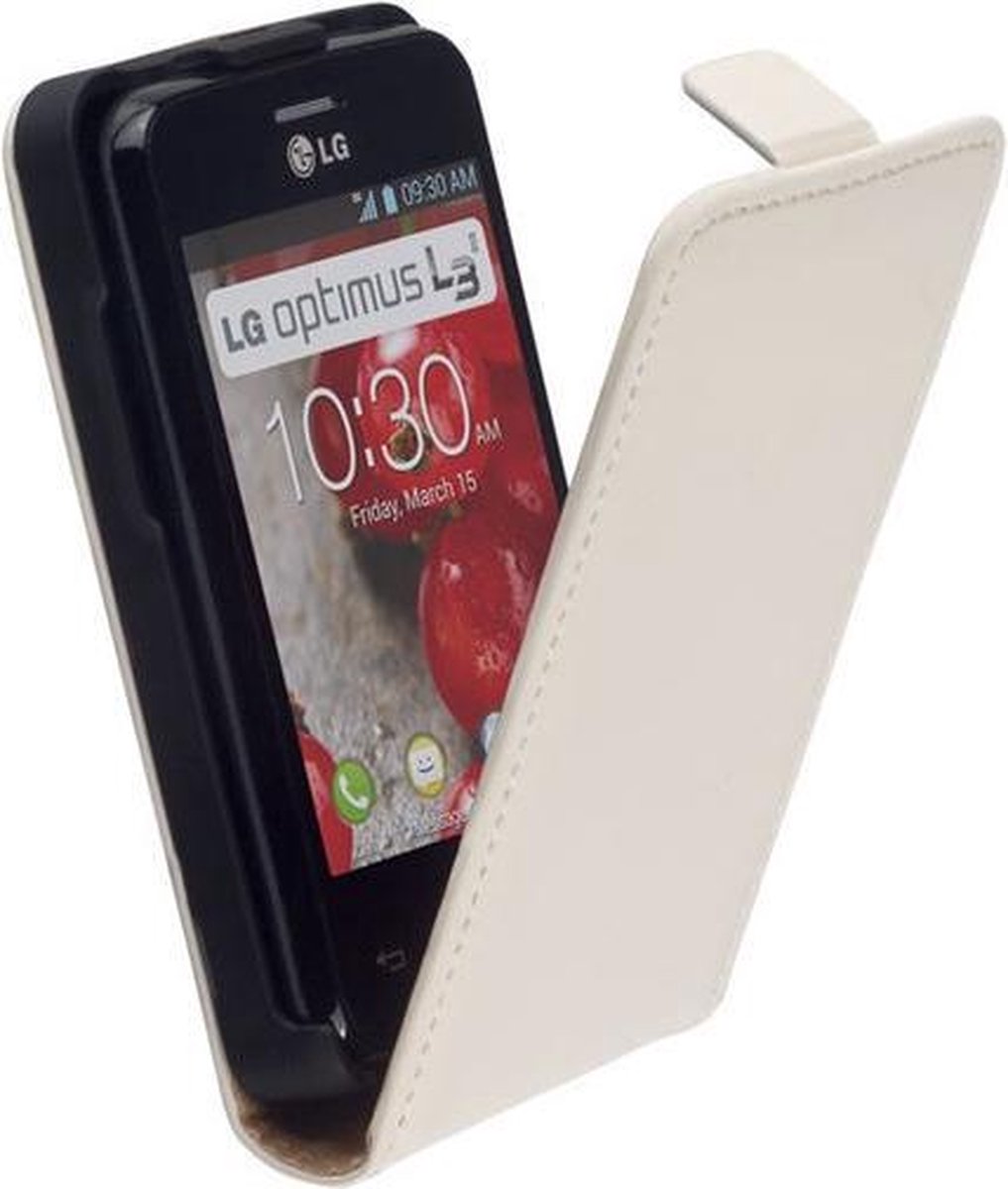 LELYCASE Flip Case Lederen Hoesje LG Optimus L3 2 Wit