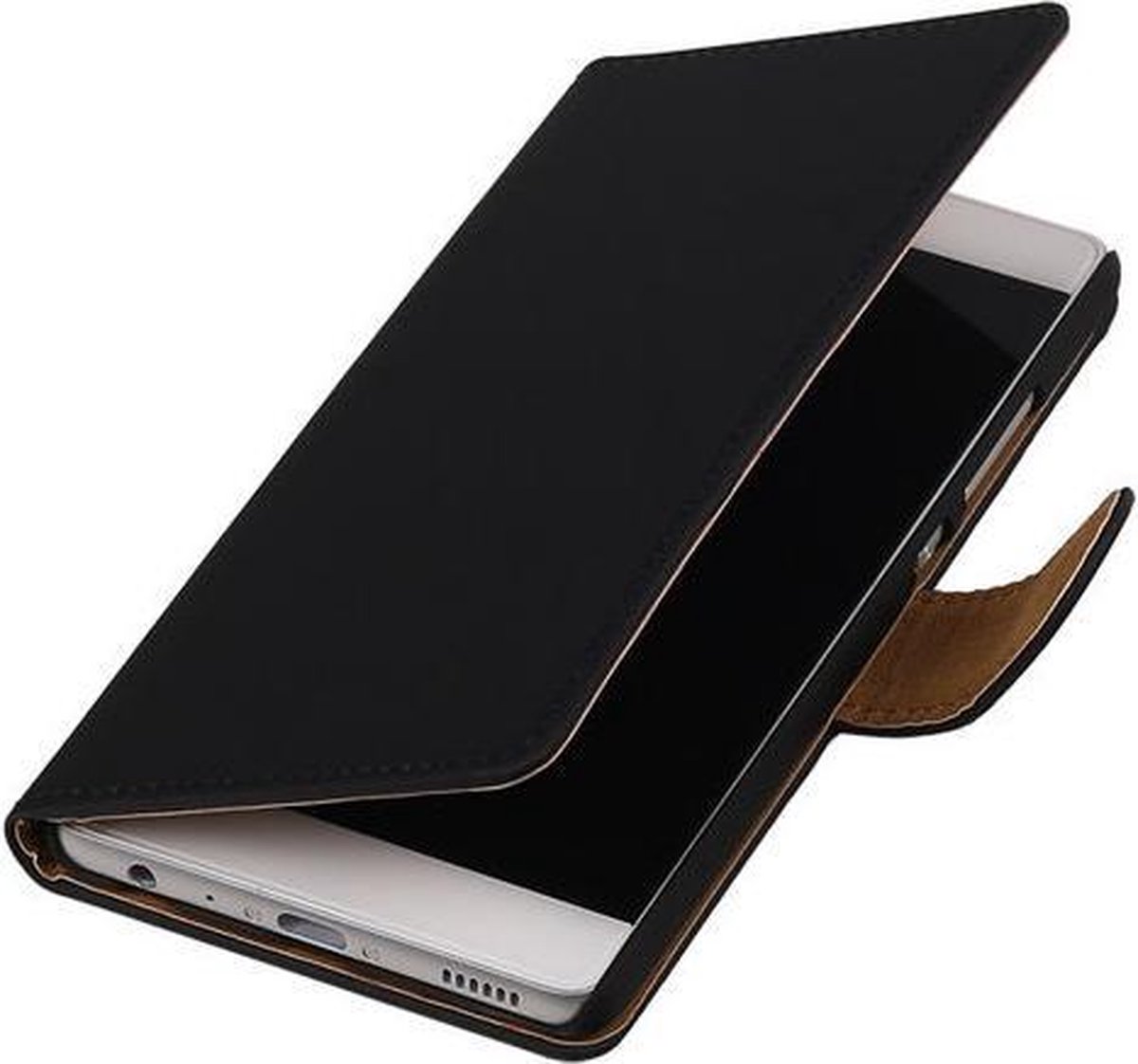 Zwart Effen booktype cover hoesje voor Huawei P9