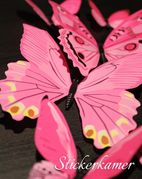 12 stuks licht roze 3D vlinders / Vlinders Muursticker / Muurdecoratie Voor Kinderkamer / Babykamer / Slaapkamer - Vlinder Sticker licht roze