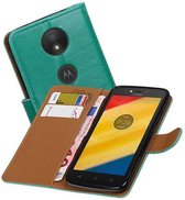 Pull Up TPU PU Leder Bookstyle Wallet Case Hoesjes voor Moto C Plus Groen