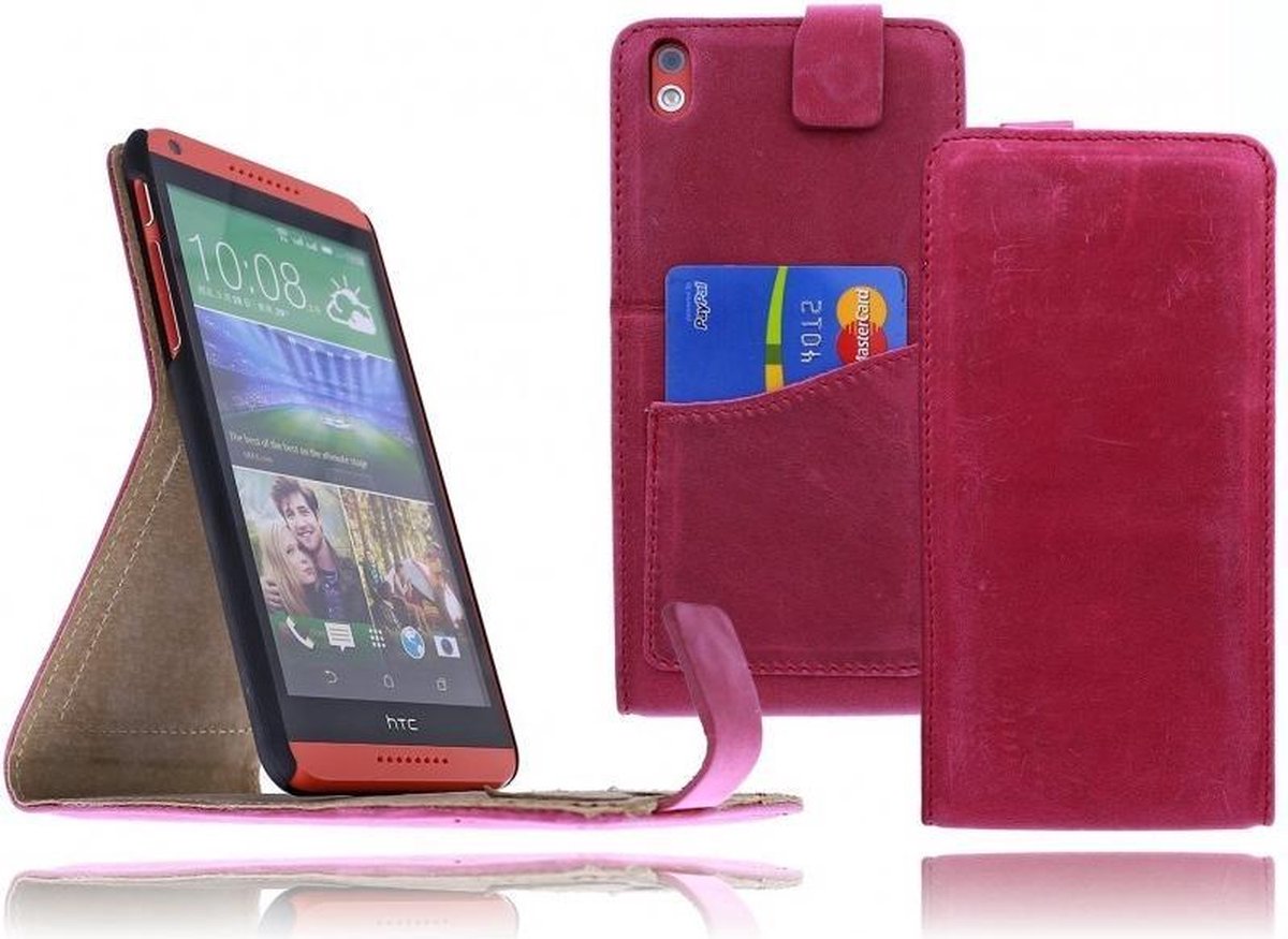 Devills HTC Desire 816 Lederen Flip Case Cover Hoesje Light Roze