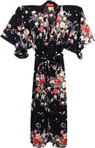 TA-HWA - Japanse Kimono - Dames Yukata -  Zwart - Bloemmotief- One Size