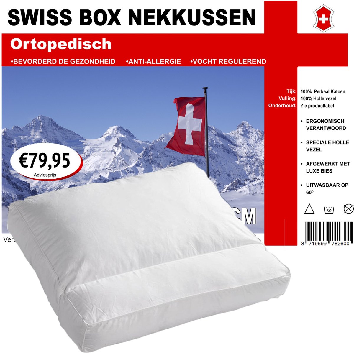 volume Beoefend Soedan Swiss Box Nekkussen Hoofdkussen - 50 x 60 x 10 cm | bol.com