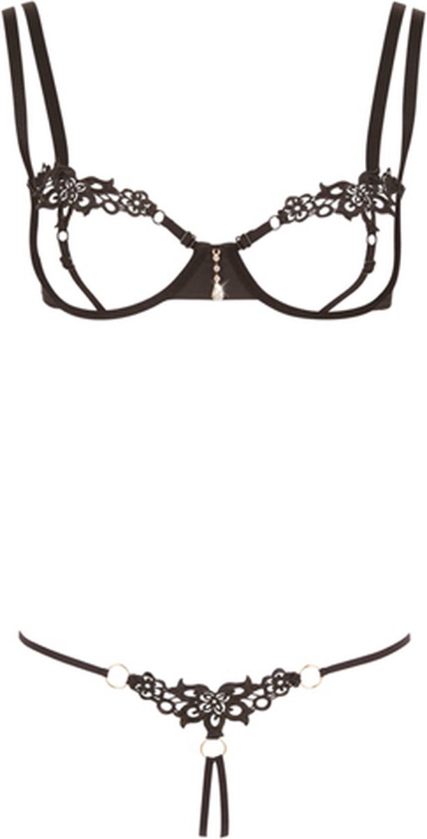 Goedkoopste Cottelli Collection – Beha Set met String Minimalistische Uitstraling voor Erotische Belangstelling – Maat M - Zwart