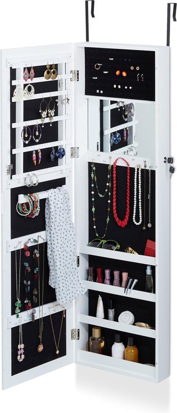 relaxdays Sieradenkast met spiegel - hangkast voor de deur - spiegelkast  sieraden groot | bol.com
