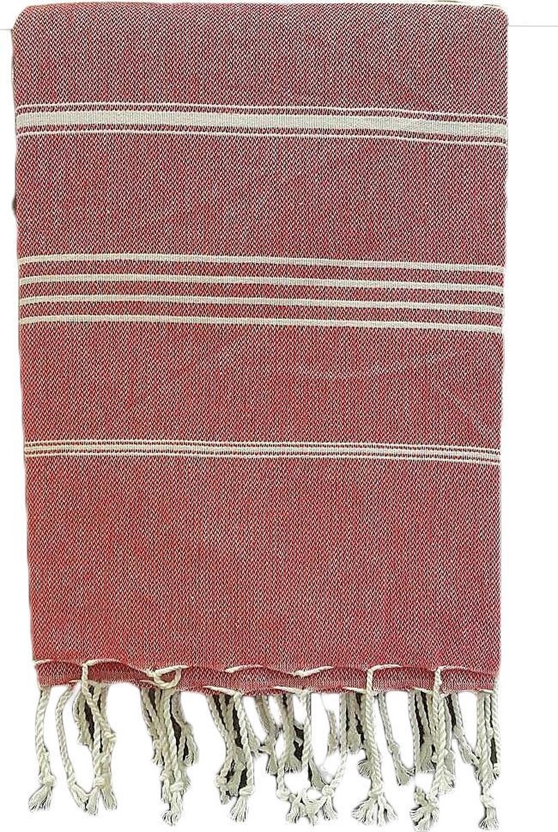Hamamdoek 100x180 cm Streep rood - Duplex Textiel