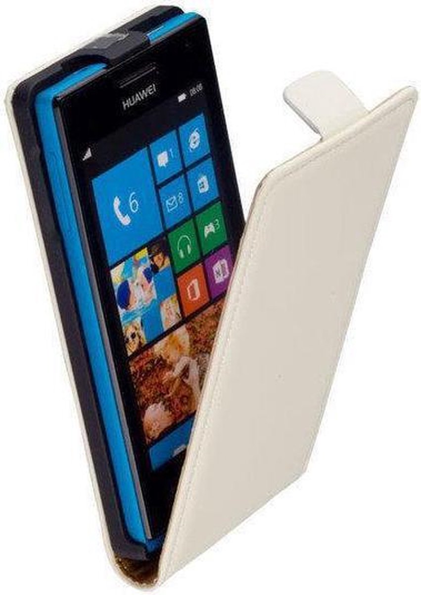 LELYCASE Lederen Flip Case Cover Hoesje Huawei Ascend W1 Wit