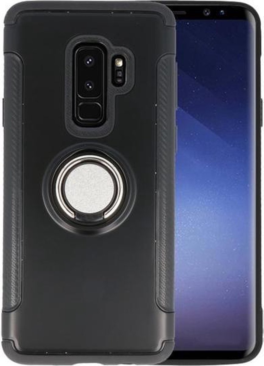 Zwart Pantser TPU met Ringhouder hoesje voor Samsung Galaxy S9 Plus