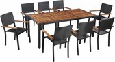 Tuinset poly rattan en massief acaciahout 9-delig  (incl. Fleecedeken)