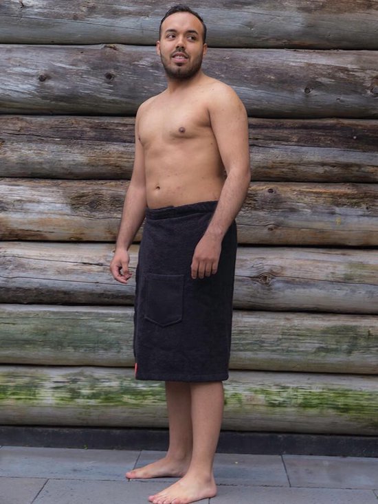 Ansichtkaart Als reactie op de Verfijnen Sauna handdoek heren zwart - omslagdoek met klittenband | bol.com