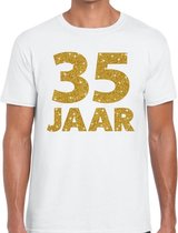 35 jaar goud glitter verjaardag/jubileum kado shirt wit heren L