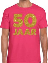 50 Jaar goud glitter verjaardag t-shirt roze heren M