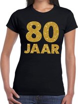 80 jaar goud glitter verjaardag/jubileum kado shirt zwart dames XS