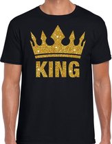 Bellatio Decorations T-shirt - heren - zwart - met glitter kroon - goud - Koningsdag M
