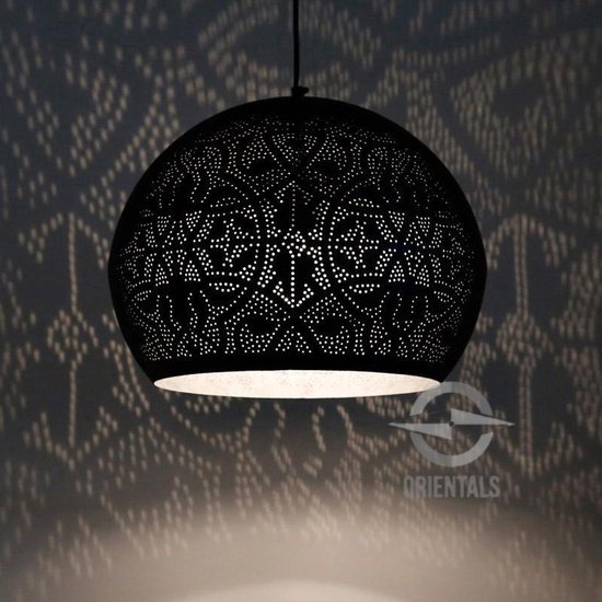 oosterse hanglamp filigrain stijl - open - mat zwart - bladzilver | bol.com