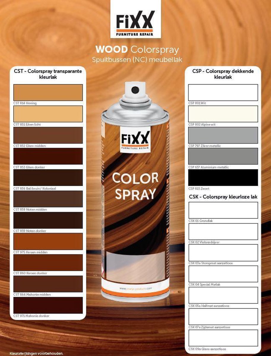Fixx, Color spray glans aanzetloos, Spuitbus meubellak, CSK-09A | bol.com
