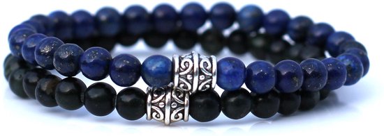 FortunaBeads Basic Set Blauw Lapis Lazuli / Groen Jasper Armbanden – Heren – Natuursteen – Medium 18cm