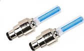2x Fietslicht  ventiel kleur blauw deluxe - wiel LED incl batterijen - ventielverlichting / ventiellampjes