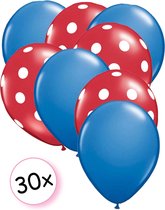 Ballonnen Blauw & Dots Rood-Wit 30 stuks 27 cm