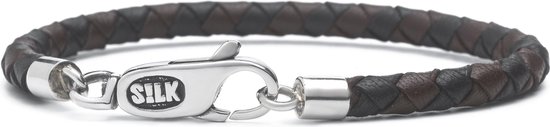 SILK Jewellery - Zilveren Armband - Roots - 830BBR.18 - bruin/zwart leer - Maat 18