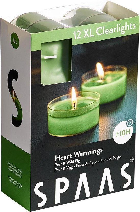 Spaas XL Clearlights Geparfumeerde Waxinelichtjes - Heart Warmings - Pear & Wild Fig - 12 Stuks