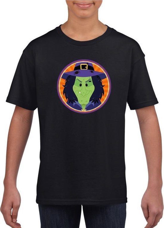 Halloween Halloween heks t-shirt zwart jongens en meisjes - Halloween heksen kostuum kind 122/128
