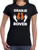 Zwart t-shirt oranje boven voor dames - Koningsdag / EK-WK kleding shirts L