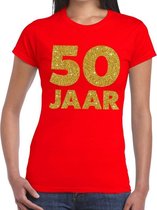 50 Jaar gouden glitter verjaardag t-shirt rood dames S