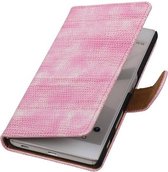 Hagedis Bookstyle Wallet Case Hoesje Geschikt voor Sony Xperia Z5 Roze