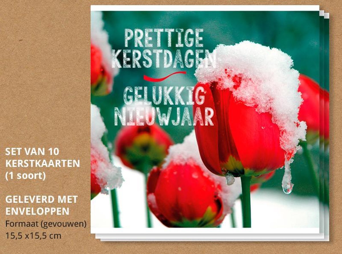 Luxe kerstkaarten met enveloppen, Besneeuwde rode tulpen - 10 stuks