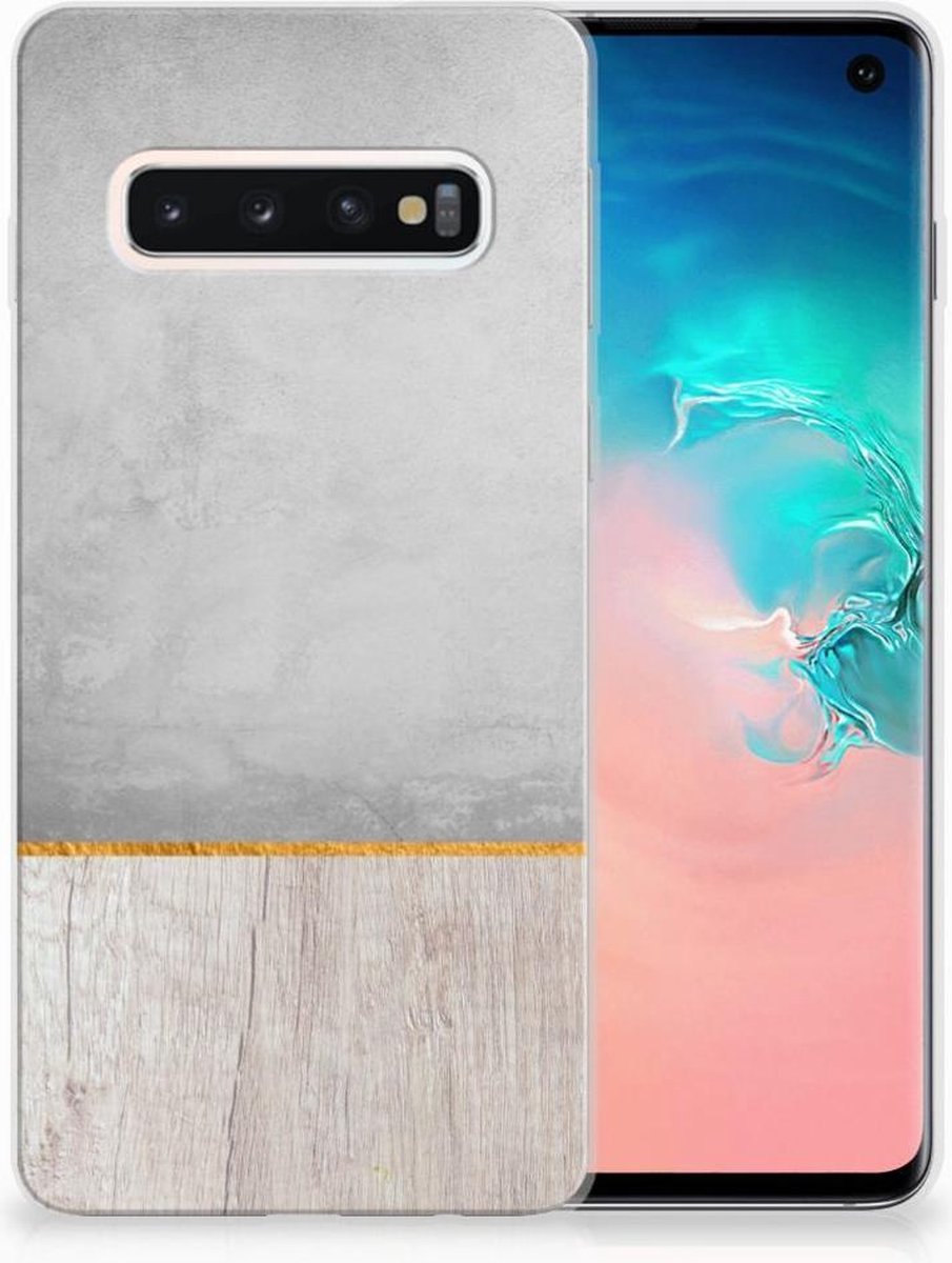 Samsung Galaxy S10 Bumper Hoesje Wood Concrete