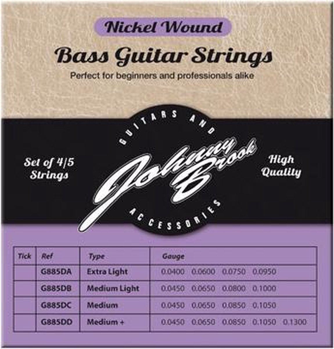 Set van 5 Nickel Wound Basgitaar Snaren - Medium Gauge