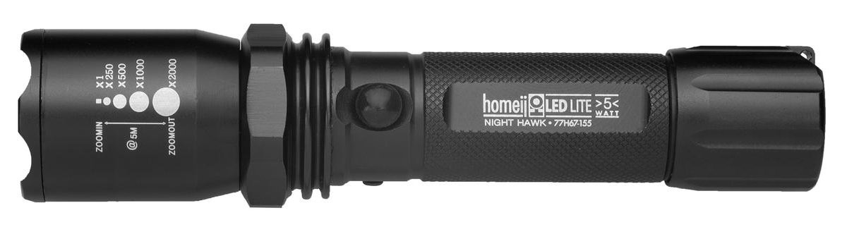 Homeij NightHawk LED Zaklamp - Oplaadbaar - Aluminium Zwart | bol.com