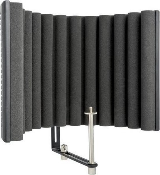 Zwart, inklapbaar popfilter met schuimrubberen bekleding voor geluidsopnames.