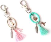 Jewellicious Designs Sweet Pink & Sweet Mintgreen bag charms voor Pink Ribbon - sleutelhanger - roze & mintgroen - 10 cm