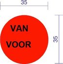 Sticker/etiket rond 35mm Fluor oranje "VAN / VOOR"