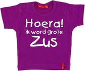 T-shirt |  Hoera! ik word grote zus|paars  | maat 86/92