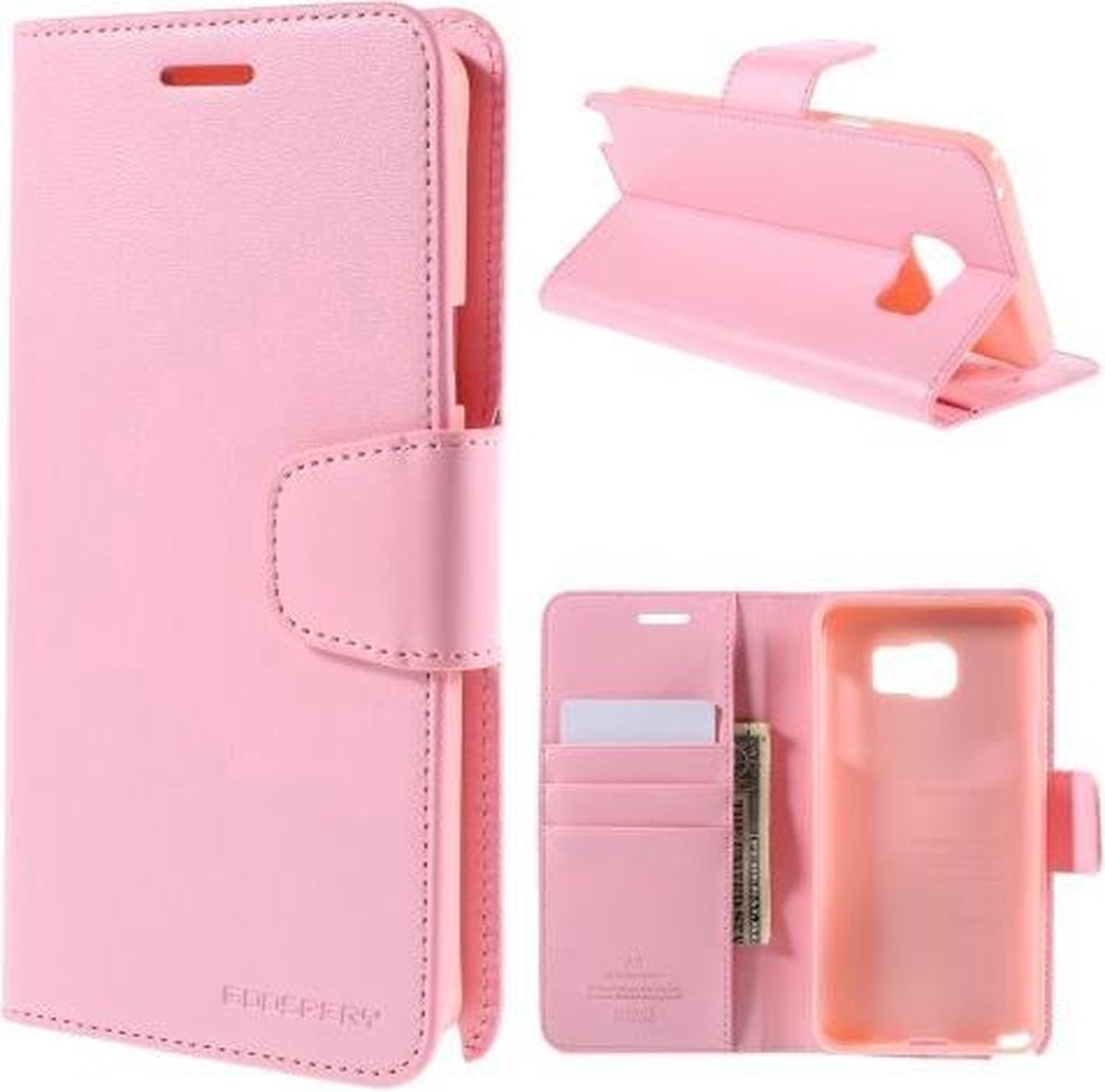 Goospery Sonata Leather case hoesje Samsung Galaxy S6 Edge Plus licht roze