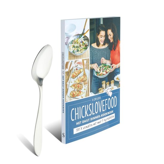 Boekomslag van "Chickslovefood Het daily dinner-kookboek" met een lepel.