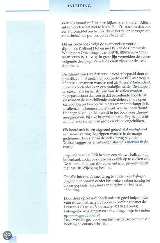 Inleiding van 'Het Zeilboek' met informatie over de inhoud en CWO-diploma's.