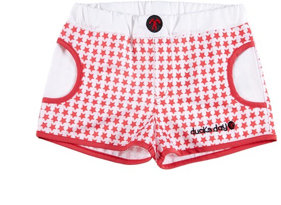 Ducksday - UV zwemshort - unisex- boardshort - Surf - UPF 50+ - Star – Rood - Wit  – quickdry  - 86-92 - promo