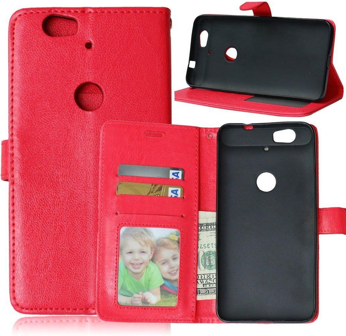 Cyclone wallet case hoesje Geschikt voor: Huawei Ascend P9 rood