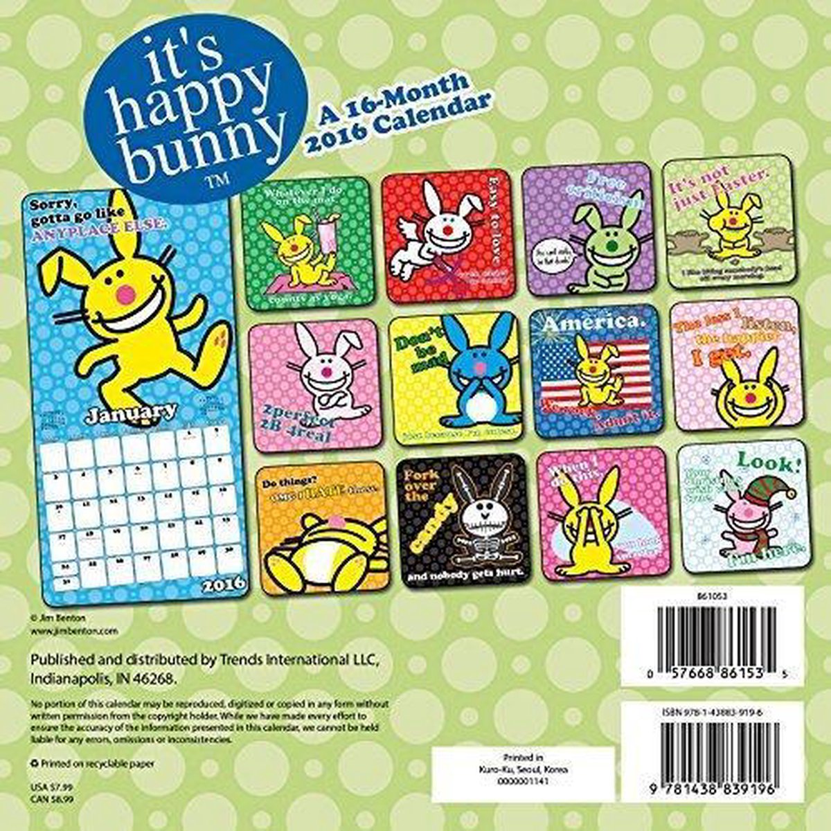 It's Happy Bunny 2016 Calendar 9781438839196 Boeken