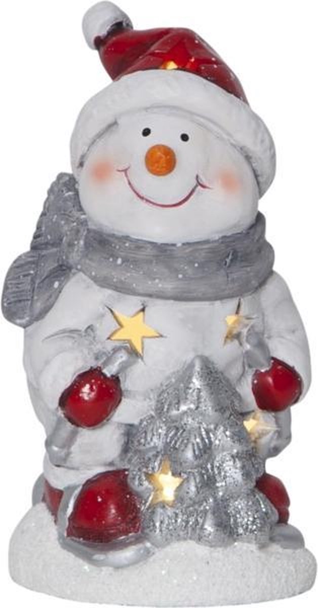 Verlichte Sneeuwpop met boom - 15cm